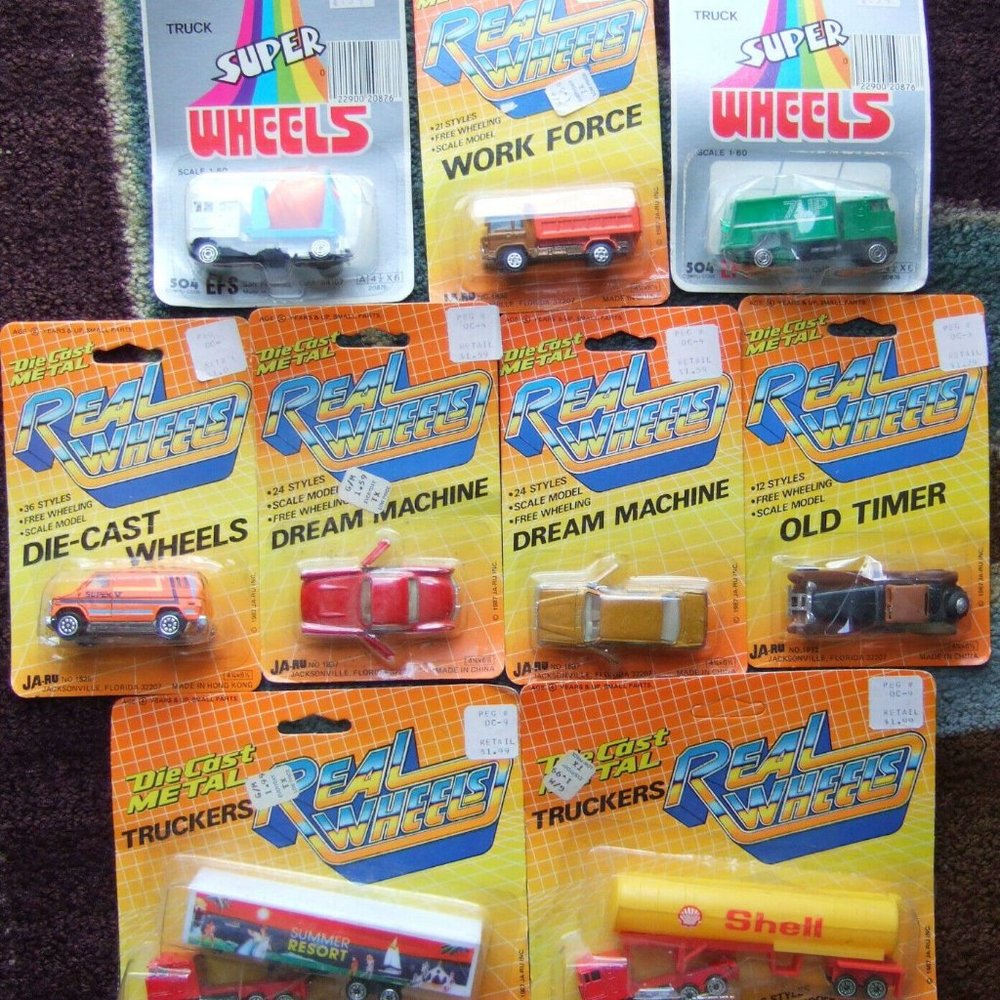 9 Vintage Real Wheels & Super Wheels Yatming 1987 Ja-Ru diecast Truck Lot Sealed